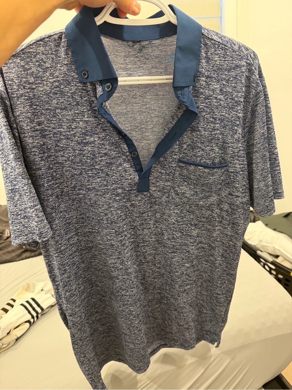Men's Heathered Blue Polo with Contrast Collar